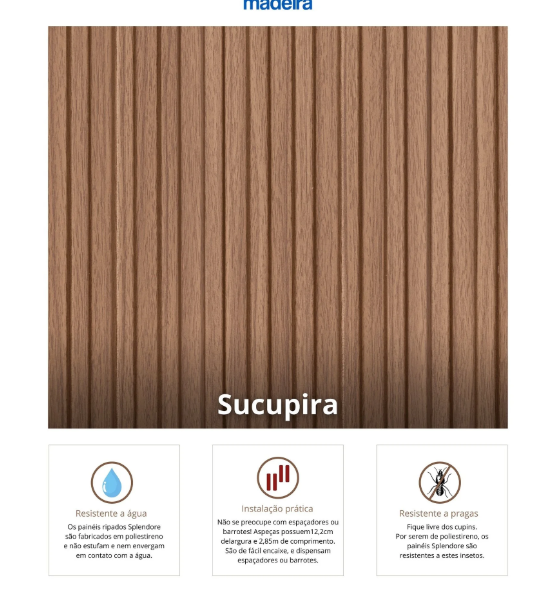 Painel Ripado em Placa 2,85x12,2 (0,34m²) Poliestireno Sucupira